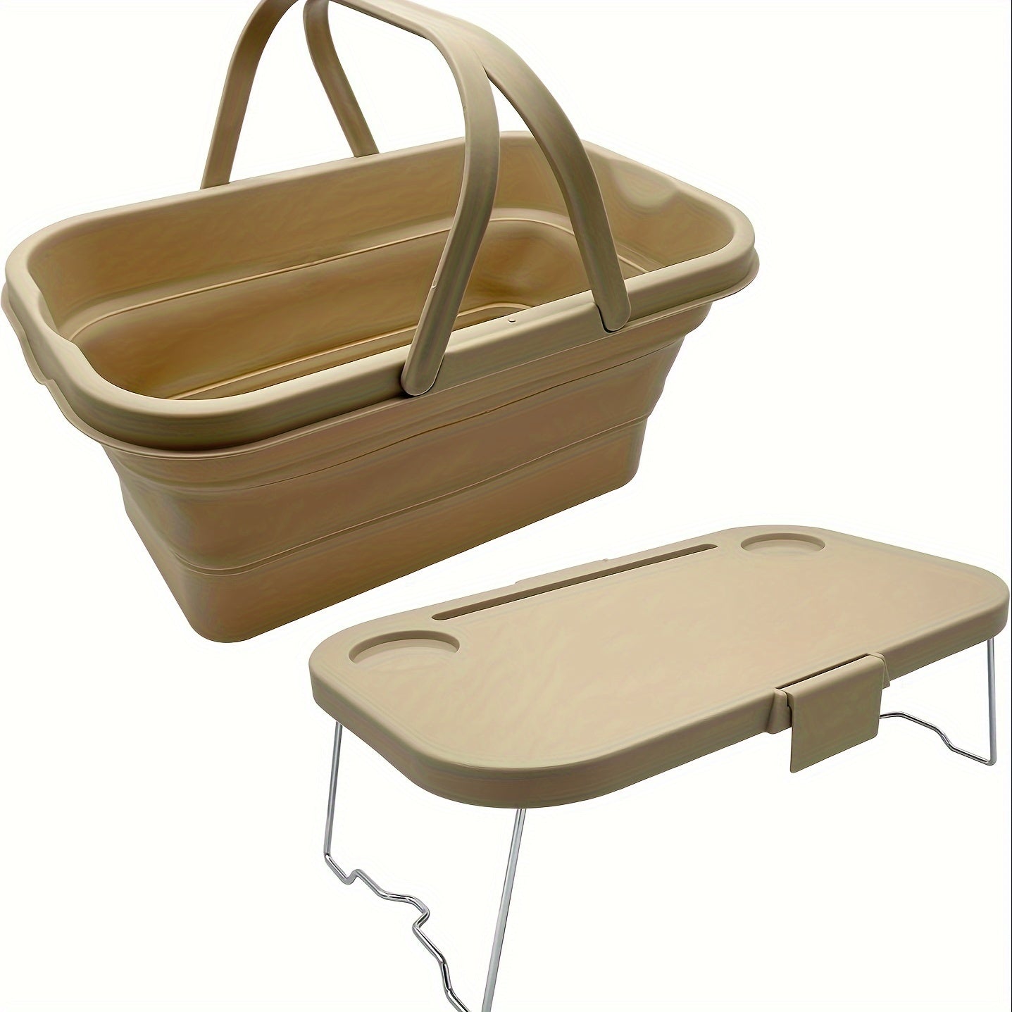 4.23gal Collapsible Picnic Basket with Stand-Up Table - Heavy-Duty High Quality & Leak-Proof Outdoor Storage, Foldable Lightweight Design with Sturdy Legs & Carry Handle, 3-in-1 Convertible for Camping, Travel, Home - Durable Rectangular Bucket for Picnic