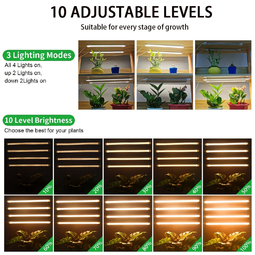 [Full Spectrum] 4 Strips Grow Lights 3500K White Full Spectrum LED Growing Light for Under Cabinet Plant, Indoor Plants, Mini Bonsai, Small Plants, Hydroponics Succulent, 10 Levels Dimmable & Timer 3/9/12Hrs, USB Powered 5V Low Safe Voltage