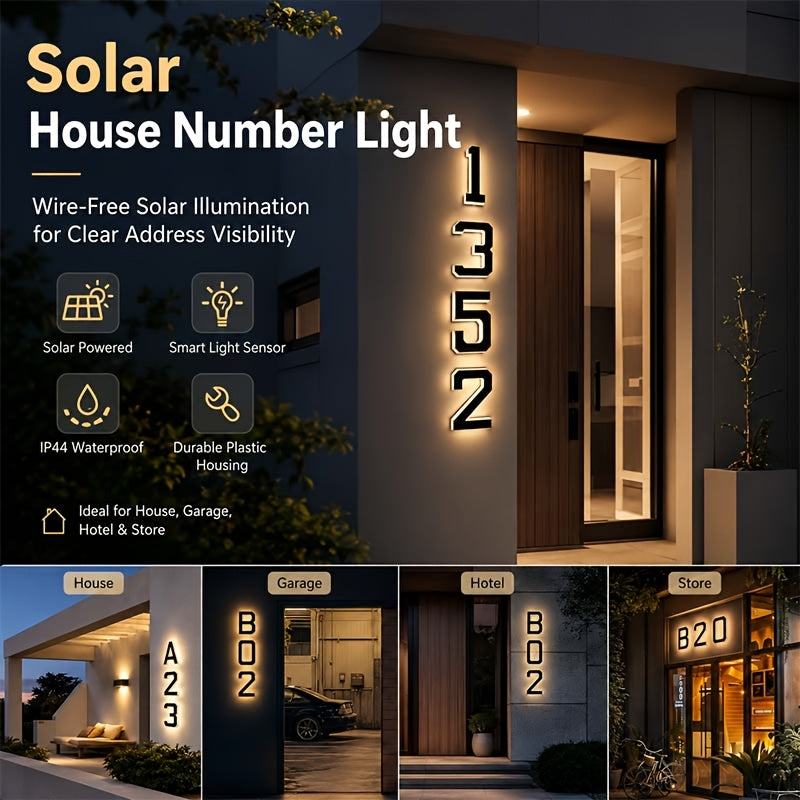 Upgraded 9-Inch Outdoor Solar House Numbering Light, IP44 /Intelligent Light Sensing, Home Address Light Suitable For: Courtyard Wall Exterior Lights/Porches/Residential Luminous Address Signs/Large Modern Style Lighting House Number Lights