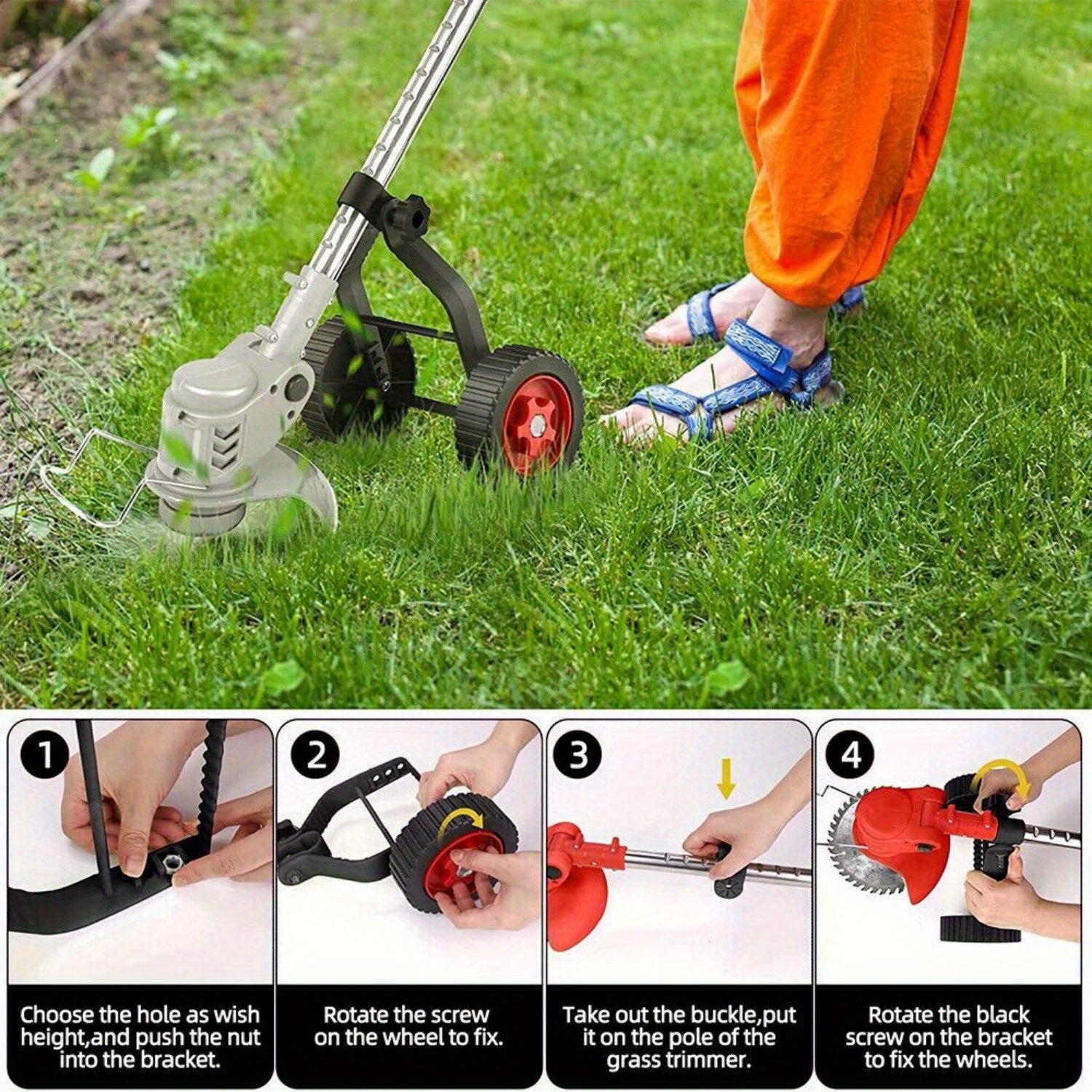 String Trimmer Wheel Attachment Non-slip Detachable Lawn Mower Support Wheels Labor-saving Replacement Lawn Mower Accessories, Lawn Mower Accessories