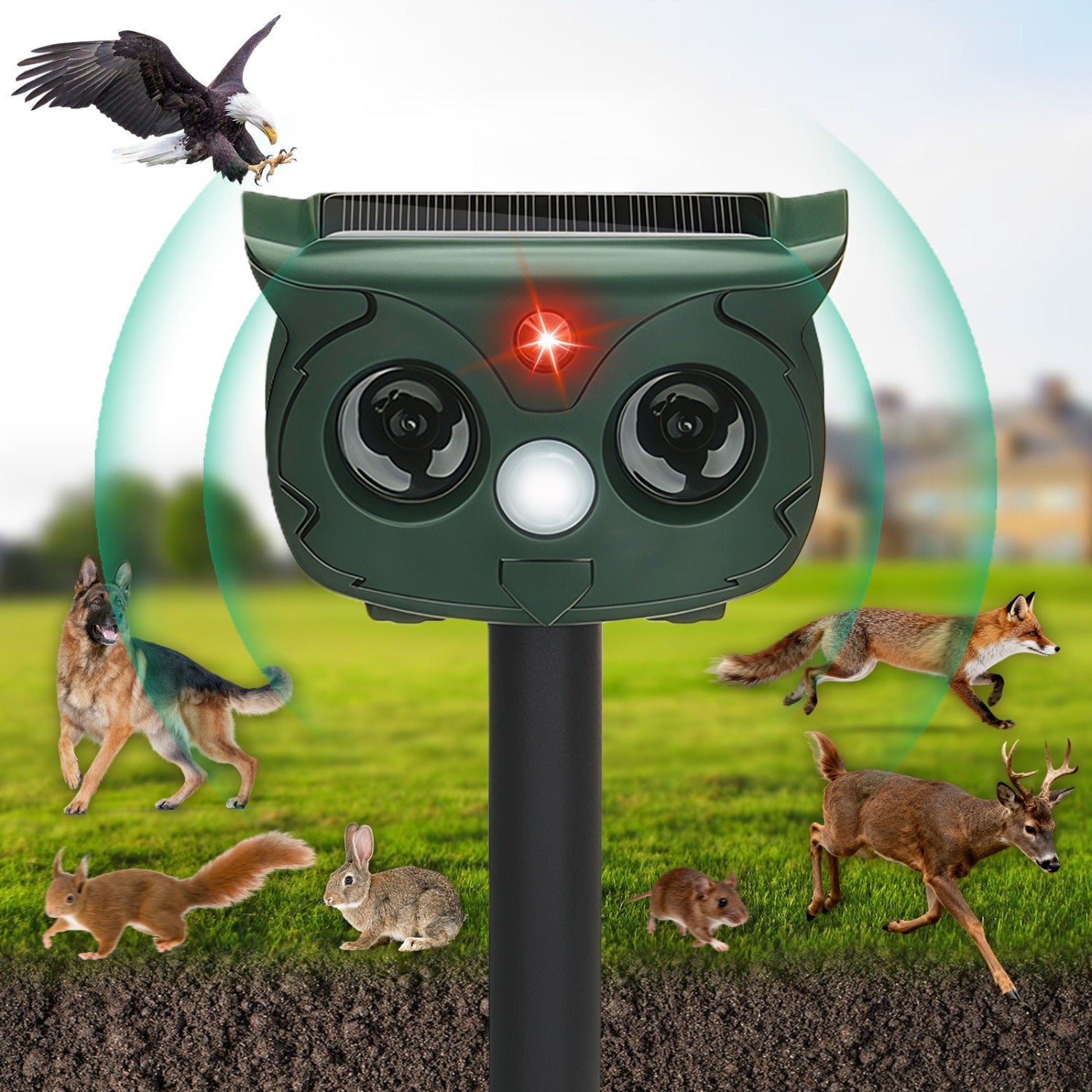 1Pack Solar Soundwave Technology Animal Repellent, Outdoor Cat Repellent Deer Repellent Dog Deterrent with Motion Sensor, for Garden Farm