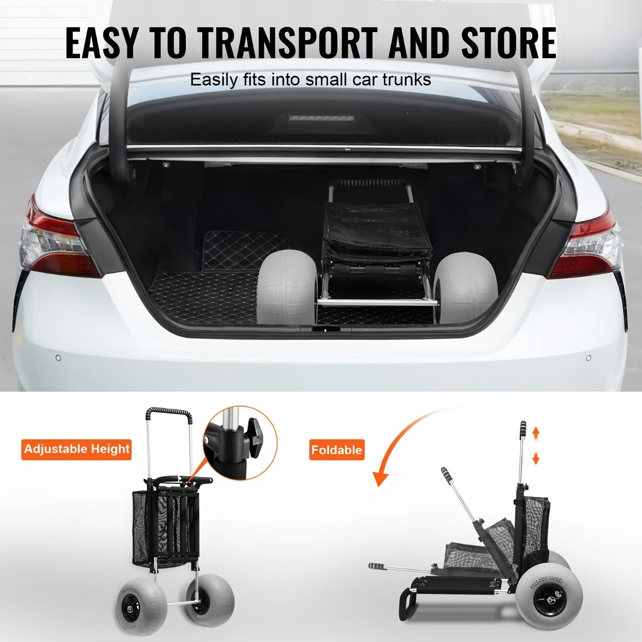 Foldable Beach Cart Cargo Rack, Heavy Duty Beach Gear Carrier with All-Terrain Sand Wheels for Beach, Camping And Fishing