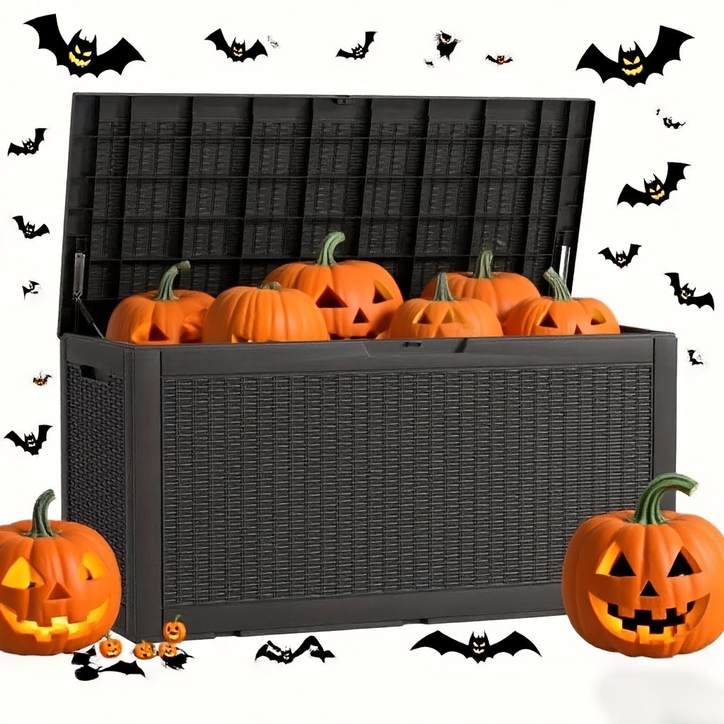 105 Gallon Waterproof Large Resin Deck Box Indoor Outdoor Lockable Storage Container for Patio Furniture Cushions Garden Tools, Box, Cabinet, Rack for Outdoor Storage, Pool Additions, Perfect Holiday Gift for Halloween, Christmas, Thanksgiving, Box