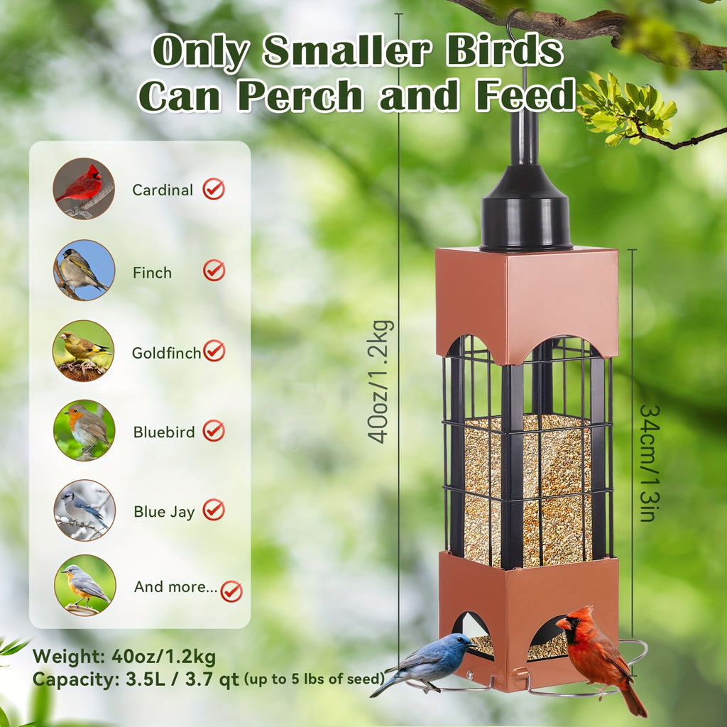 Squirrel-Proof Bird Feeders for Outdoors with Weight-Activated, 5LB Metal Hanging Bird Feeders for Outside, Large Wild Feeders for Cardinals, Chickadees, Durable Backyard Feeders