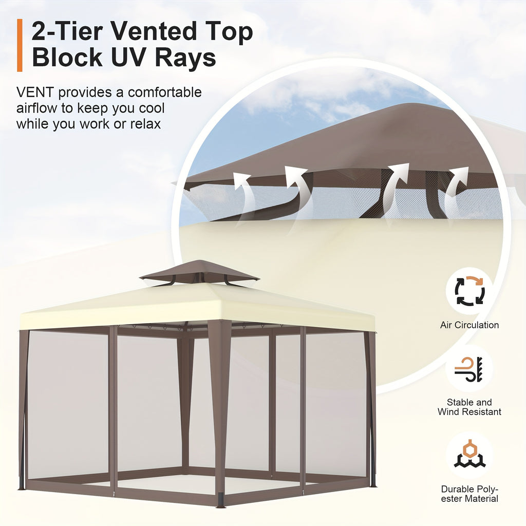 10'x10' Patio Gazebo Tent Mosquito Netting Outdoor Canopy Shelter for Garden
