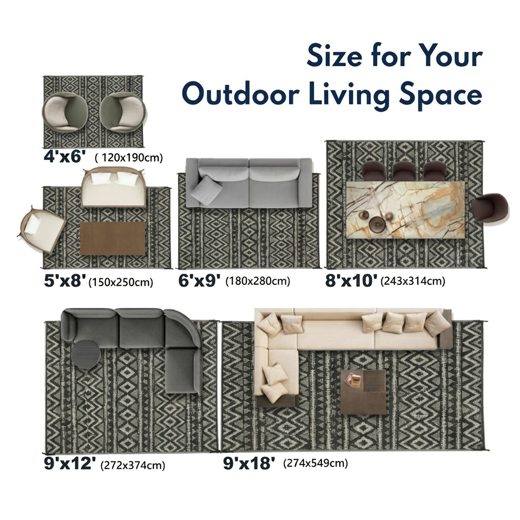 5X8Ft 6X9Ft 8X10Ft 9X12Ft 9X18Ft Outdoor Mat - Reversible Patio Mat, Foldable Picnic Mat, Perfect for Patio, Balcony, RV, Picnics, Camping, Beach, Garden Decor. Multi-Purpose for Families, Friends & Outdoor Enthusiasts, Christmas & Halloween