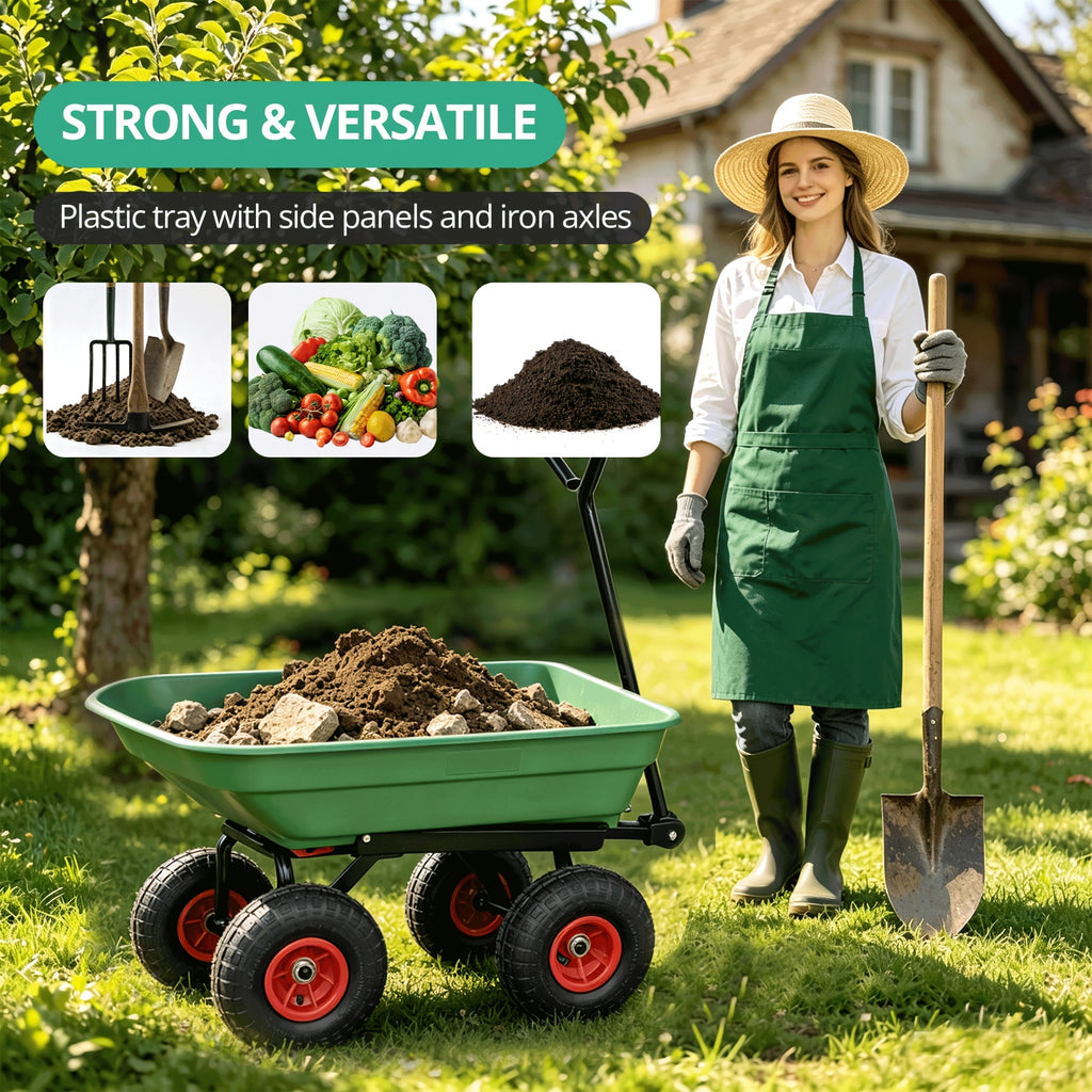 Gardening Supplies, Father's Day Gifts, Local Warehouse - Heavy Duty Garden Dump Cart with Steel Frame & Pneumatic Tires, 350 Lbs Capacity Rotating Dump Bed, All Terrain Utility Wagon for Lawn Yard Farm Outdoor Use