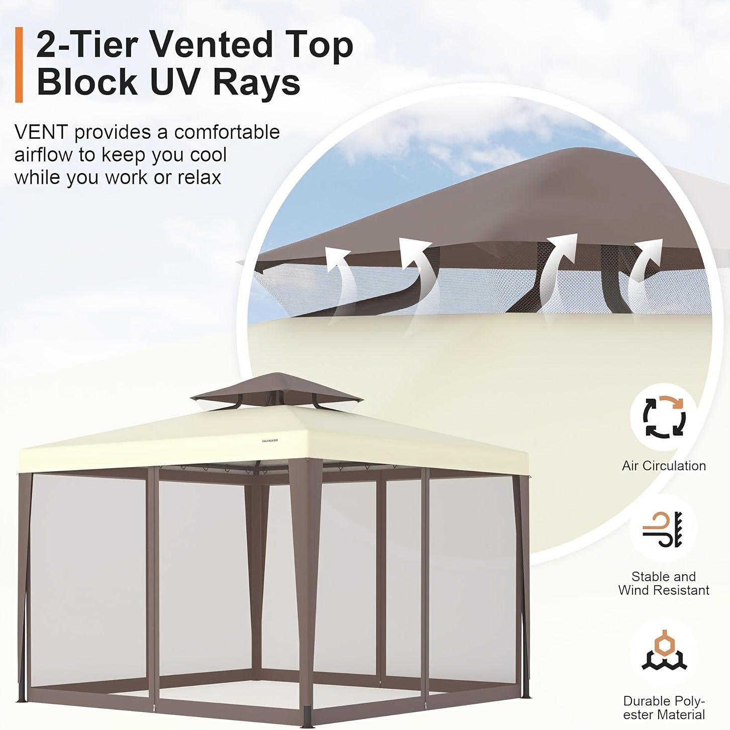 10'x10' Gazebo Tent With Mosquito Netting Quick Set Up, Outdoor Canopy, 100 Square Feet Of Shade For Patio, Garden, Backyard