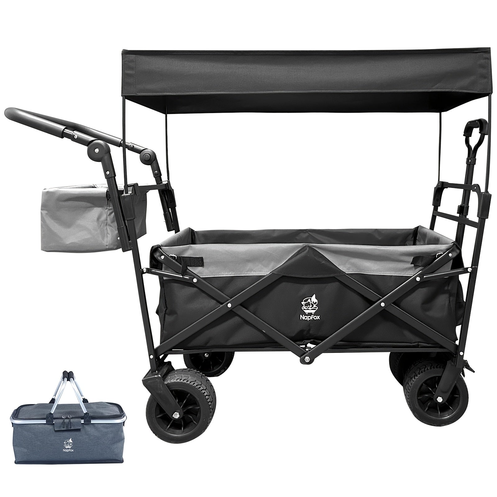 Collapsible Wagon Cart Heavy Duty Folding Cart Utility Wagon All Terrain Beach Wheels Large Capacity Beach Wagon Cart with Brake & Steel Frame Outdoor Garden Cart for Beach Shopping Camping
