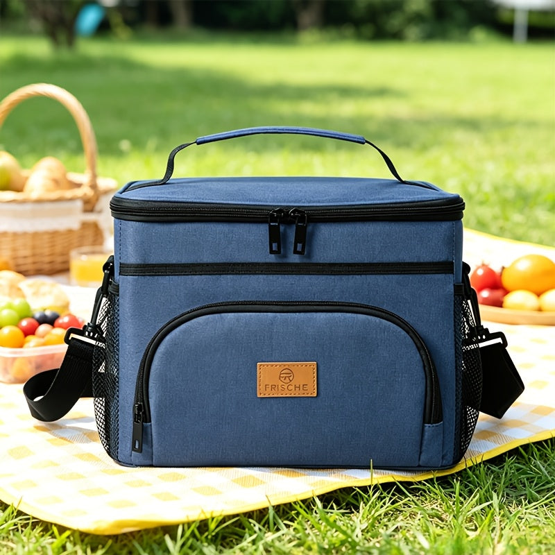 3.05 Gallons Large Capacity Picnic Bag, Non-Food Contact Women'S Insulated Lunch Bag, Reusable Handheld Cooler Bag, Portable Multifunctional Crossbody Bag with Adjustable Shoulder Strap, Thickened Wear-Resistant Fabric And PEVA Lining