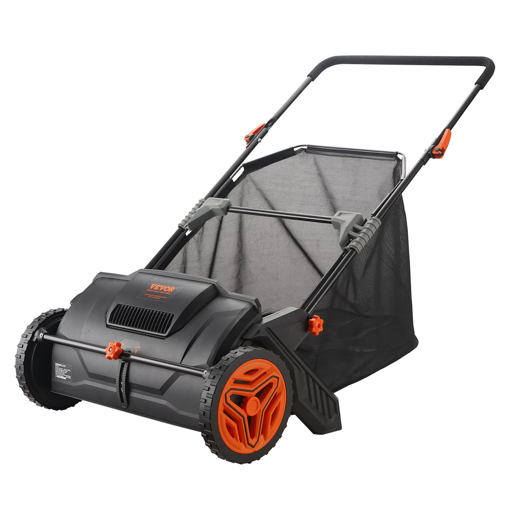 VEVOR Push Lawn Sweeper, 21-inch Leaf & Grass Collector, Strong Rubber Wheels & Heavy Duty Thickened Steel Durable to Use with Large Capacity 3.5 cu. ft. Mesh Collection Bag, 2 Spinning Brushes