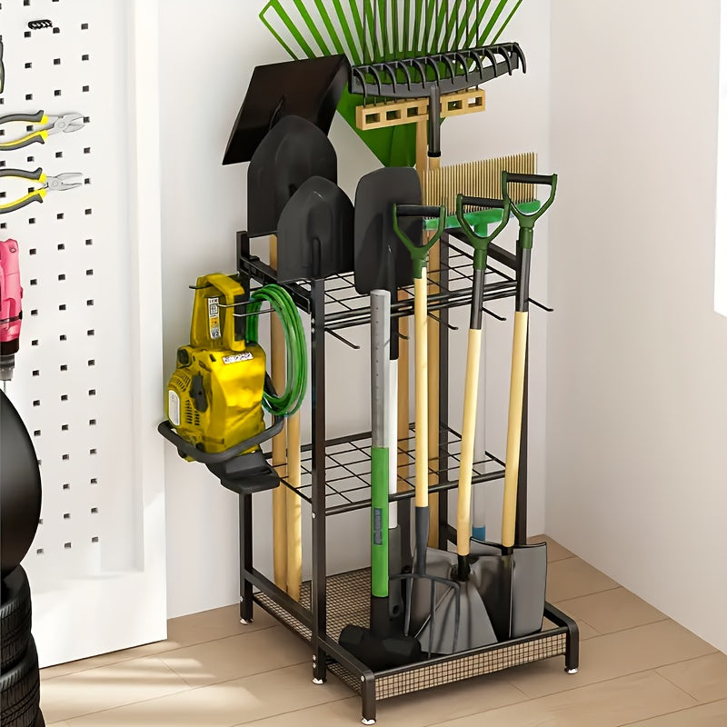 Garden Tool Organizer with Wheels, Yard Tool Tower Rack for Garage Organization And Storage, Holds Long-Handled Tools/Rakes/Brooms, Heavy Duty Steel Garden Tool Stand for Shed, Outdoor- Gifts for Men, Boyfriends, Husbands, And Partners