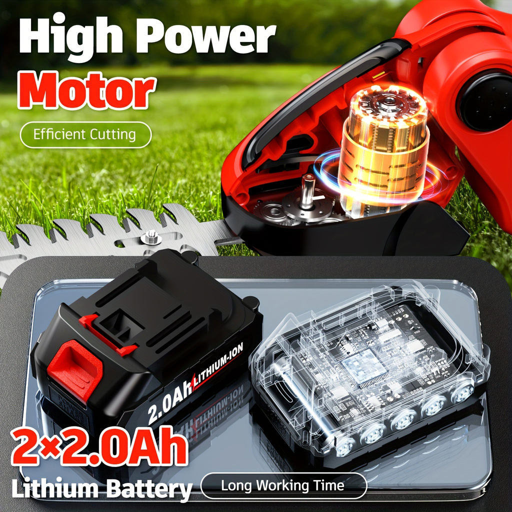 Battery-Powered Hedge Trimmer 21V Cordless Electric Hedge Trimmer and Grass Shears, 2-in-1 Handheld Lawn Trimmer/Shrub Cutter, Lightweight and Portable, Suitable for Home Garden, Landscape, Lawn, Farm, with Blades, 2000mAh Battery and Charger