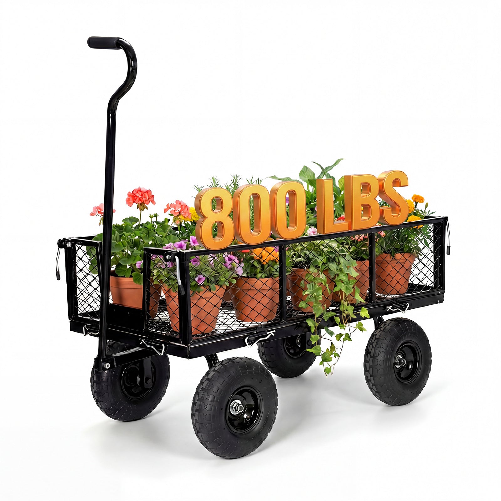 NorthSky Heavy Duty Garden Cart - 800lbs Load Capacity with 180° Rotating Handle, 10" All-Terrain Tires, Removable Sides for Easy Hauling, Off-Road Garden Wagon for Yard Work, Outdoor Utility Cart
