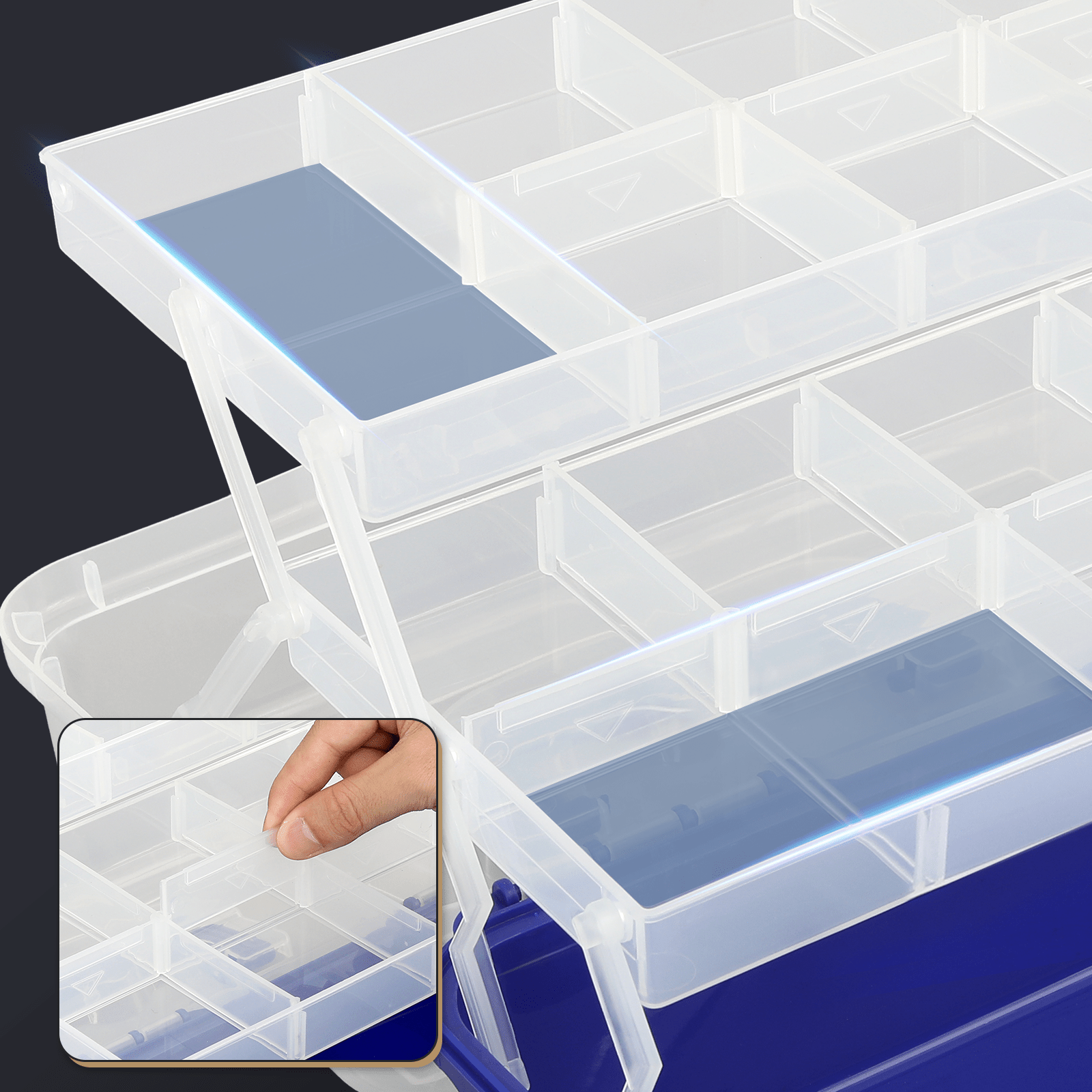 MoNiBloom Portable Tackle Box Organizer with Handle, 3-Layer Compartment Plastic Storage Tool Box Waterproof Container Case for Fishing Tackles, Makeup, Hair Accessories