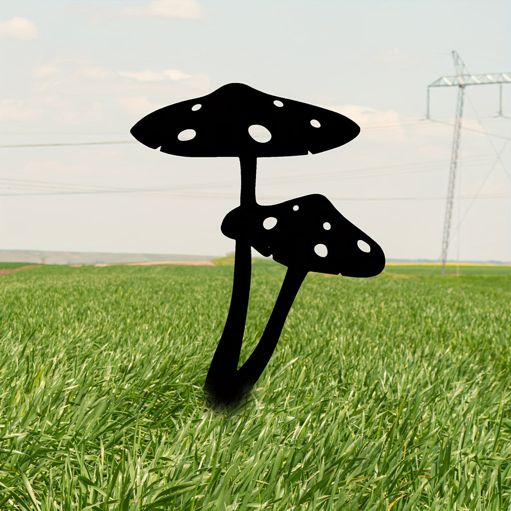 2pcs Metal Mushroom Garden Stakes, Metal Mushroom Silhouette Statue Decorations, Outdoor Decorative Garden Statue Stake, Garden Decor, Yard Decor, Lawn Decor