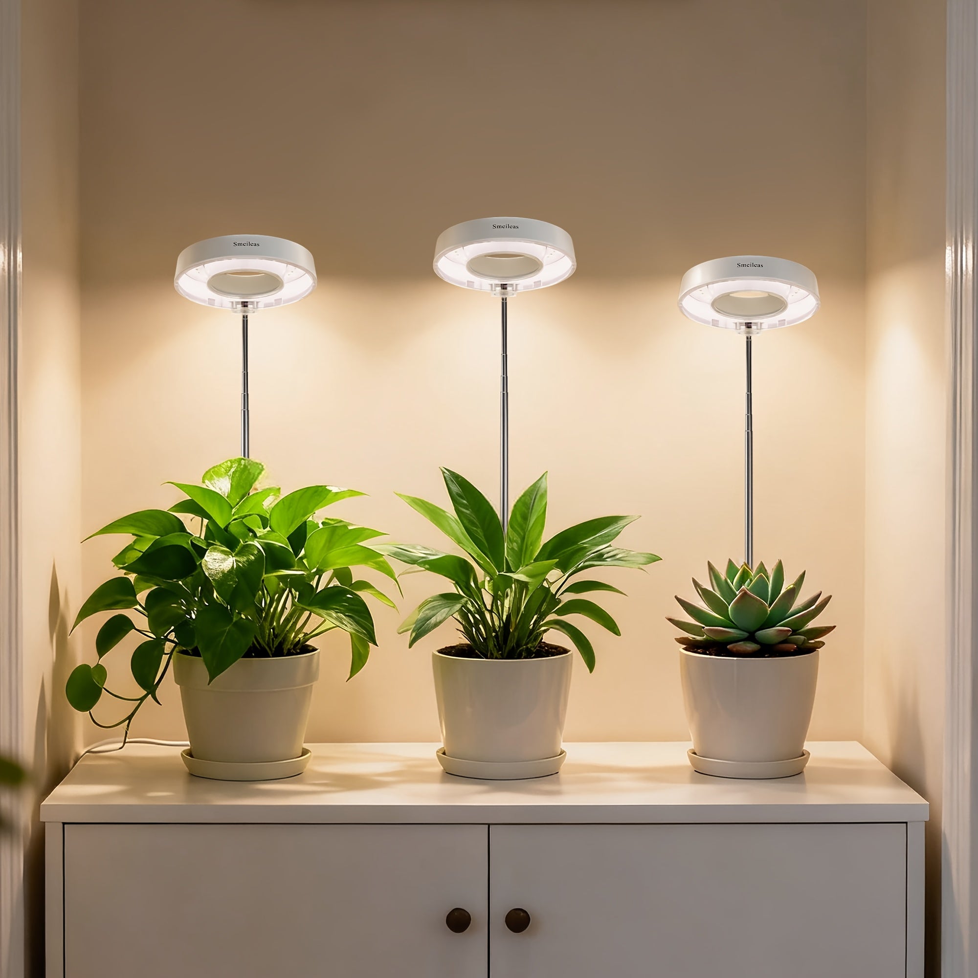[3pcs Grow Light] Smeileas Adjustable Brightness Lamp, Full Spectrum Grow Light with Auto On/Off 3/6/9H Timer, Height Adjustable for Plant Enthusiasts, Indoor Gardening., Grow Light for Indoor Plants, Plant Growth Lamp, Plant Stand with Grow Lights