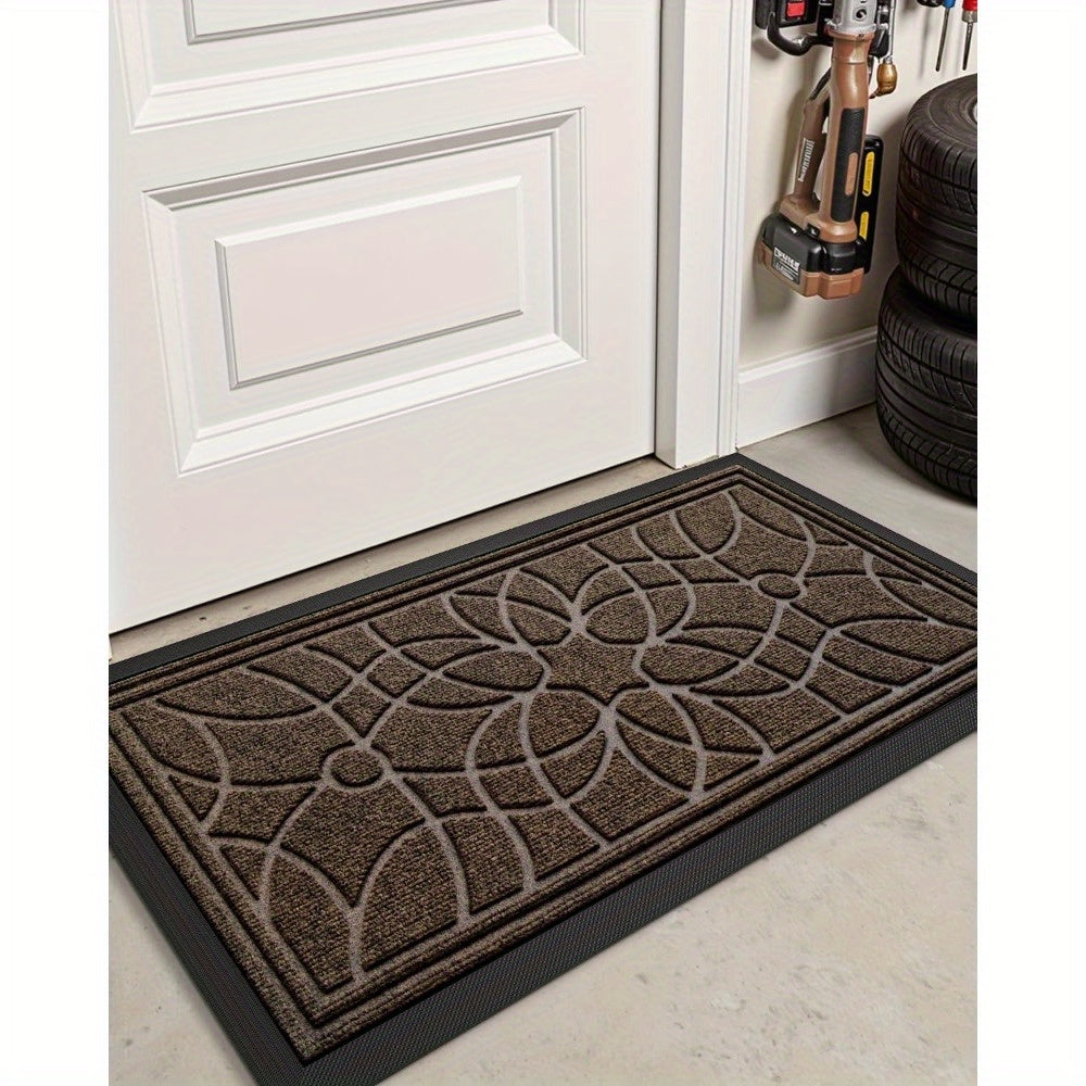 Outdoor Door Mat, Heavy Duty Non-Slip Entryway Mat, Low Profile Dirt Trapper Front Door Rug, Easy to Clean Indoor Outdoor Welcome Mat with Mandala Pattern, Brown