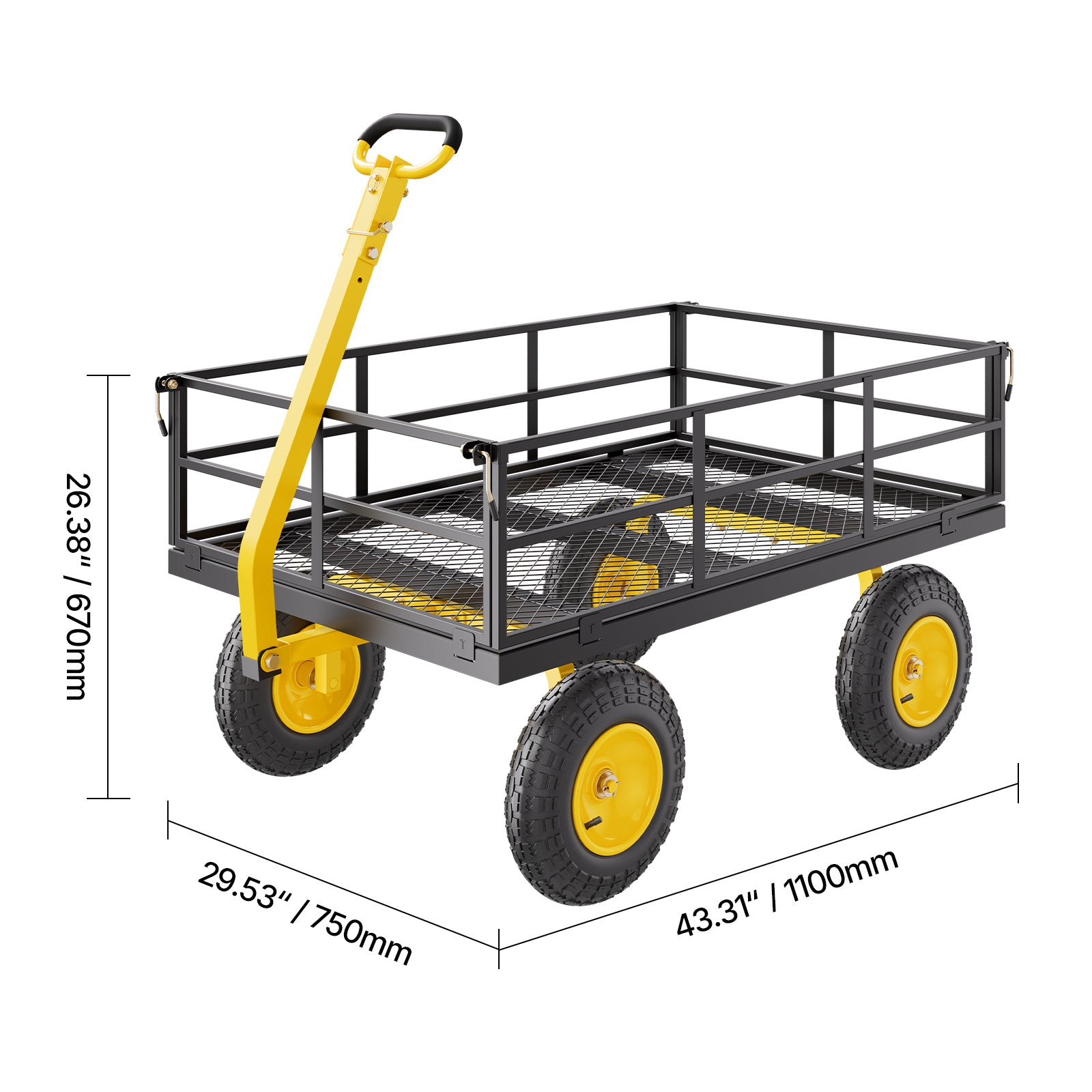 Vevor 500/1200/1400 Lbs Steel Garden Cart, Heavy Duty Pullable Cart with Wheels for Garden, Metal Yard Utility Wagon with 10" All Terrain Tires, Removable Mesh Sides and 180° Rotating Handle