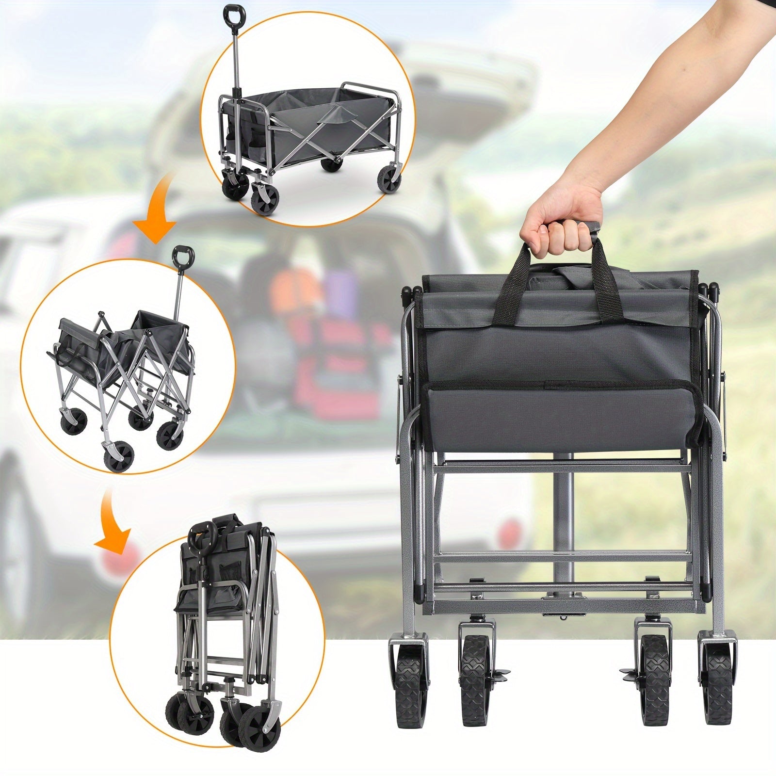 Collapsible Wagon, Beach Wagon with Big Wheels for Sand, Grocery Wagon All-Terrain Wheels Garden Grocery Wagon for Shopping, Park Picnic, Camping, Beach Trip