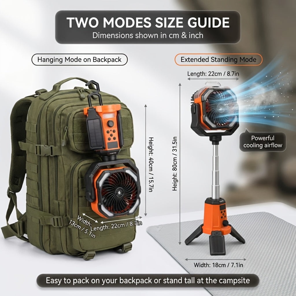 31-INCH TAZTIR 20000mAh Dual Motor Camping Basic/Mist/Mist + Scalable Fan|4in 1-FAN & Humidifier & Lantern & Power Bank, Height Adjustable, with Lighten, 100 Speeds(Stepless Adjustment), Remote Control, Portable with Hook for Tent, Ideal for Camping