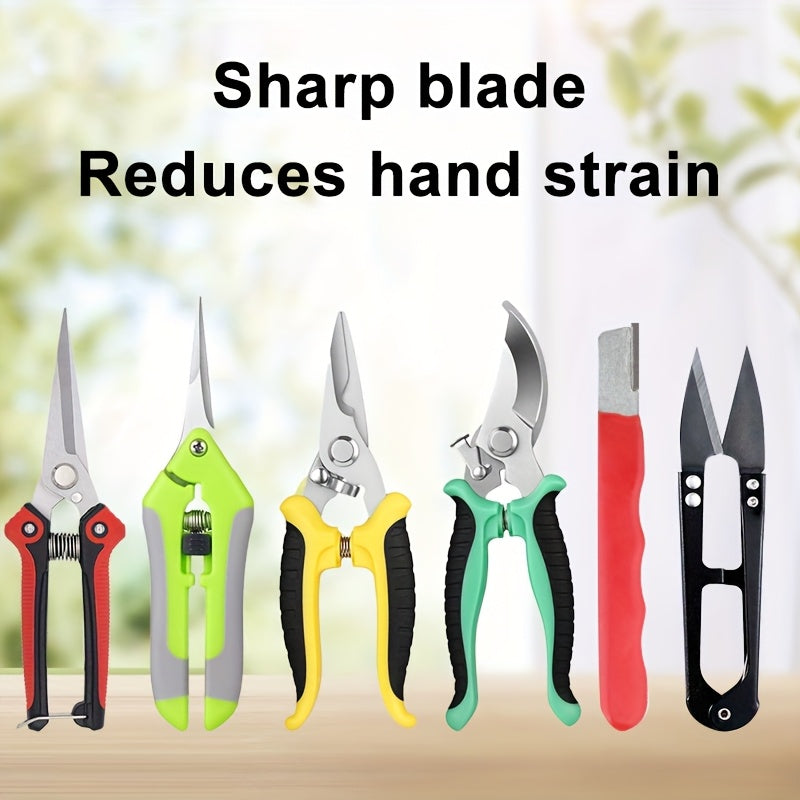 6-Piece Heavy-Duty Garden Pruning Shears Set, Stainless Steel Blades, Ergonomic Non-Slip Handles for Both Hands, Multi-Functional Pruning Shears/Fruit Picking Shears/Branch Cutters, for Lawn Trimming/Tree Care/Fruit Harvesting