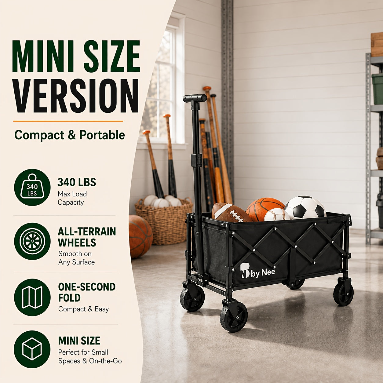 340lbs/440lbs/670lbs Heavy-Duty Large-Capacity -Terrain Folding Push Cart with Carbon Frame & Omni-Wheel Tires - Multi-Functional Portable Utility Cart Suitable for Camping, Gardening, Beach, Shopping, Tool Storage Rack, Sturdy Handle