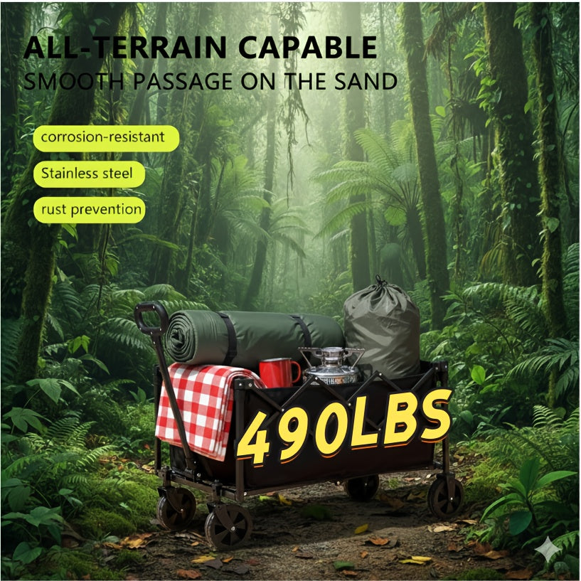 200pcs 350/490/660 Foldable Extra Large Travel Cart, Multifunctional Detachable Outdoor Portable Heavy-Duty Camping Wagon With All-Terrain Wheels, Suitable For Lawns, Sports, Shopping, Beaches, Camping, Toy Storage And Transportation.