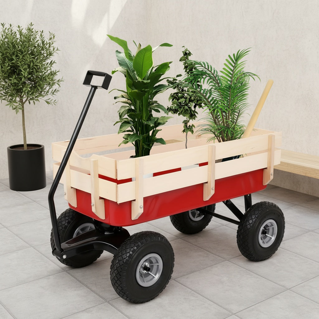 38.19x16.93x30.71inch Garden Iron Wood Four Wheel Garden Wagon