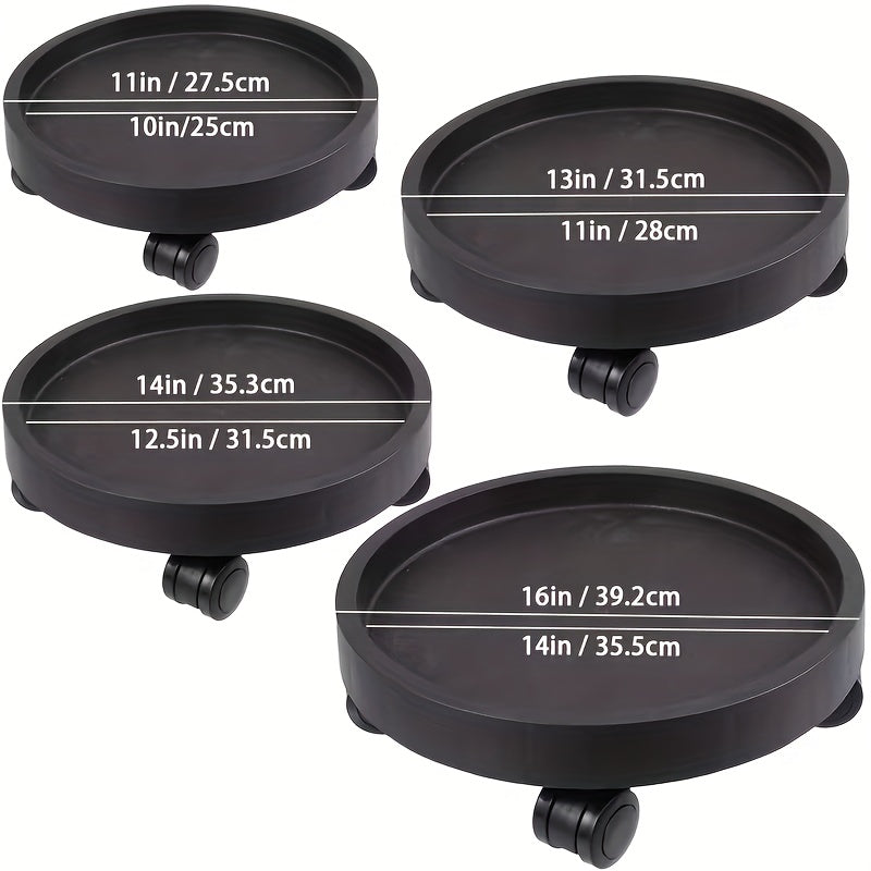 1pc Heavy Duty Wheeled Plastic Flowerpot Tray With 4 Smooth Rollers And Thickened Base - Circular High-quality Design Suitable For Large Flowerpots, Rolling Plant Racks, Potted Flower Mobile Carts, Suitable For Balcony/garden/indoor/outdoor Use