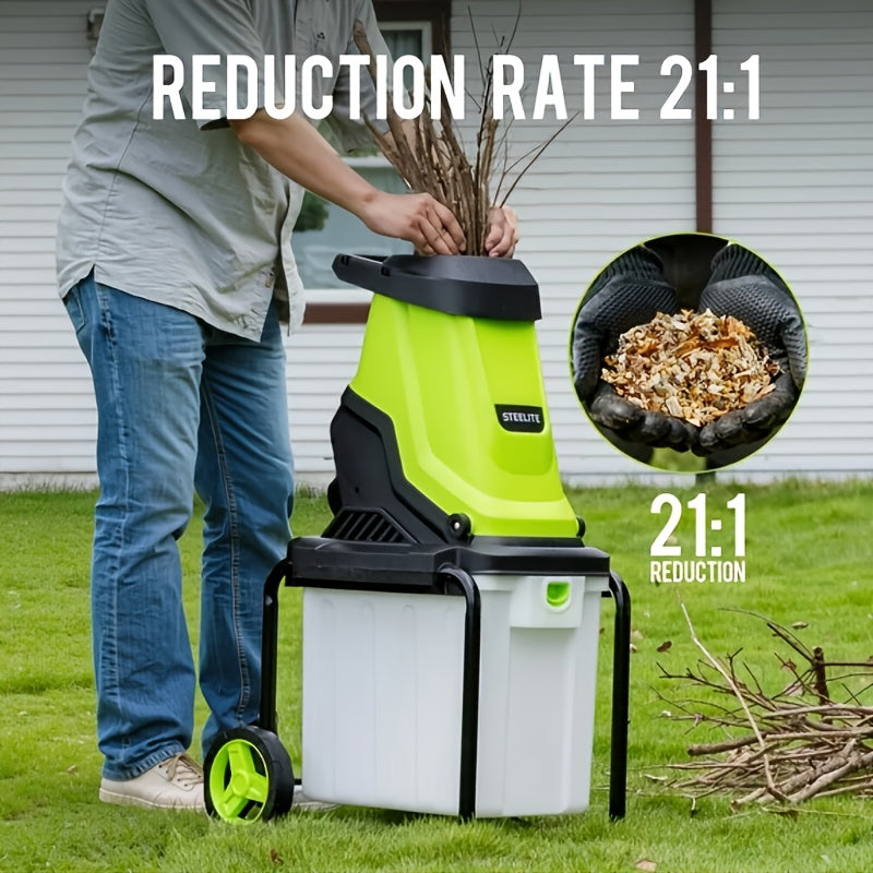 Deli Steelite Heavy-Duty Electric Wood Chipper Shredder, 120V 15-Amp Corded Leaf Mulcher with 13.21gal Collection Bin, 1.75 Inch Cutting Diameter, Wood Chippers, Shredders, & Mulchers