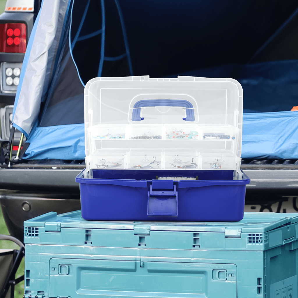 MoNiBloom Portable Tackle Box Organizer with Handle, 3-Layer Compartment Plastic Storage Tool Box Waterproof Container Case for Fishing Tackles, Makeup, Hair Accessories