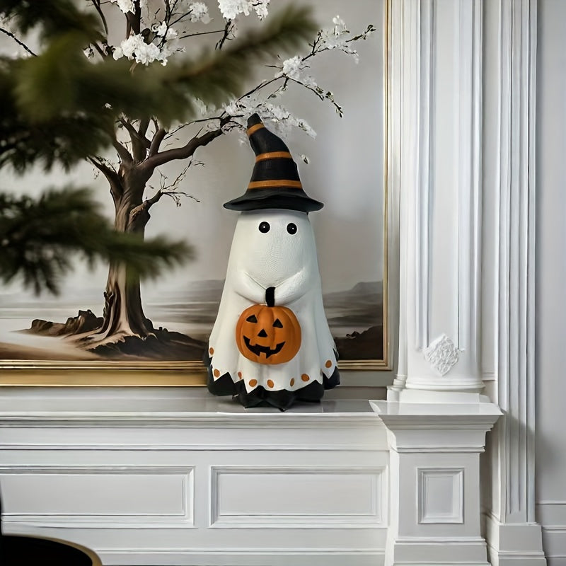 One Whimsical Halloween Statue Featuring a Witch Hat And a Pumpkin, Made of Durable Resin, Ideal for Decorating Your Home And Garden During The Festive Season