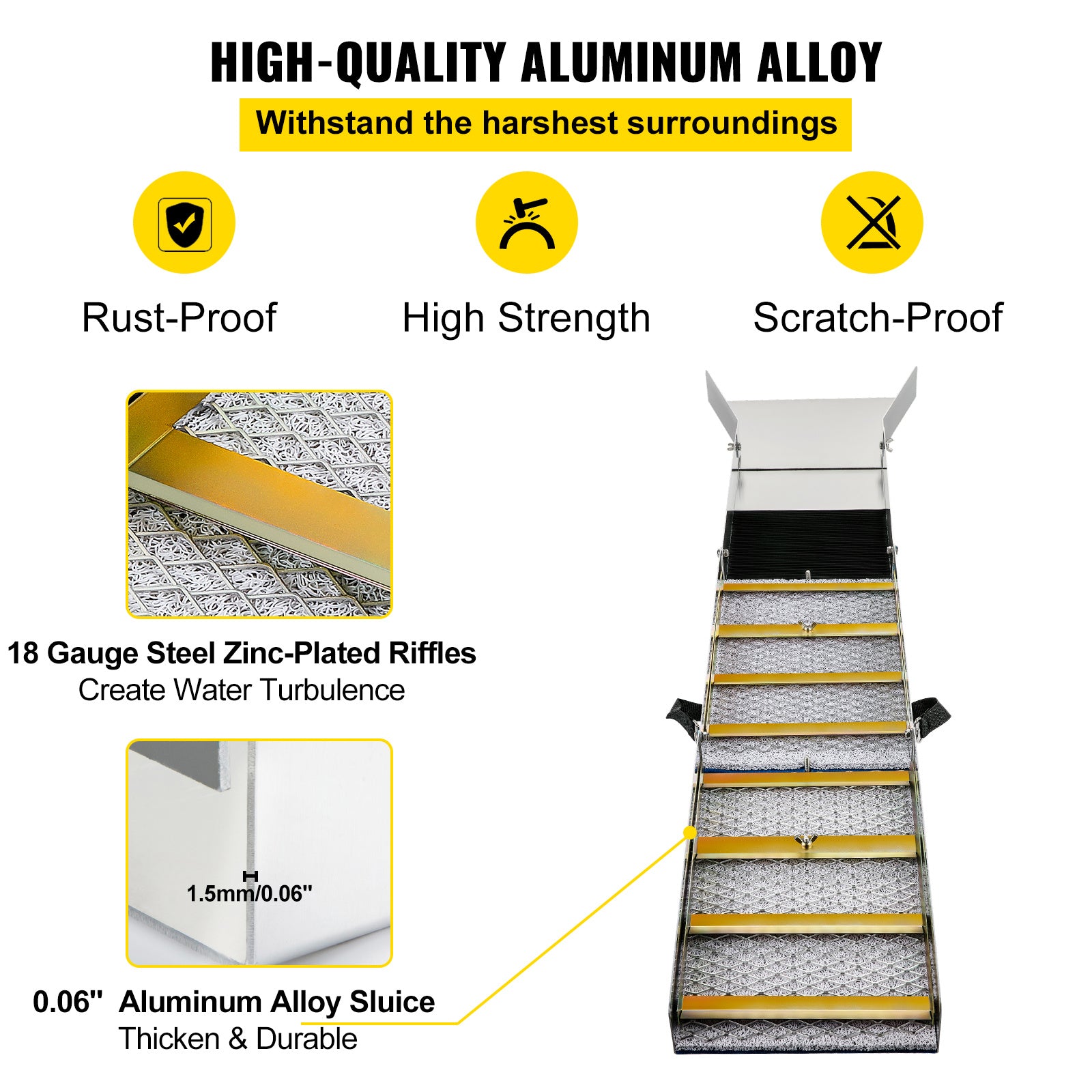 VEVOR Folding Aluminum Alloy Sluice Box, Compact 50" Sluice Boxes for Gold, Lightweight Gold Sluice Equipment, Portable Sluice Boxes with Miner's Moss, River, Creek, Gold Panning, Prospecting, Dredgin