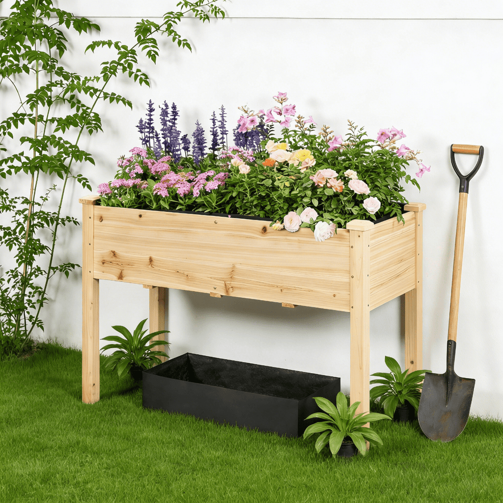 Costoffs Fir Wood Garden Bed Planter Box Raised Vegetables Flowers Bed Elevated Planter for Garden and Yard