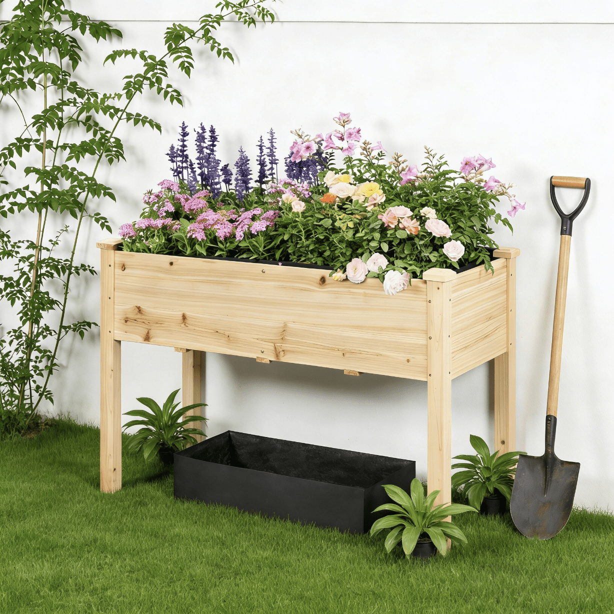 Costoffs Fir Wood Garden Bed Planter Box Raised Vegetables Flowers Bed Elevated Planter for Garden and Yard