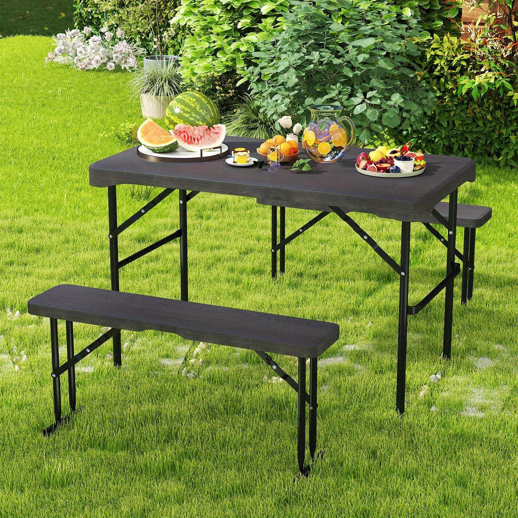 LIFEZEAL Outdoor Table And Bench Set, Portable Picnic Table Set with Two Benches, Durable HDPE Tabletop for All Weather, Robust Metal Frame, Spacious Picnic Table for Four People Non-Food Direct Contact