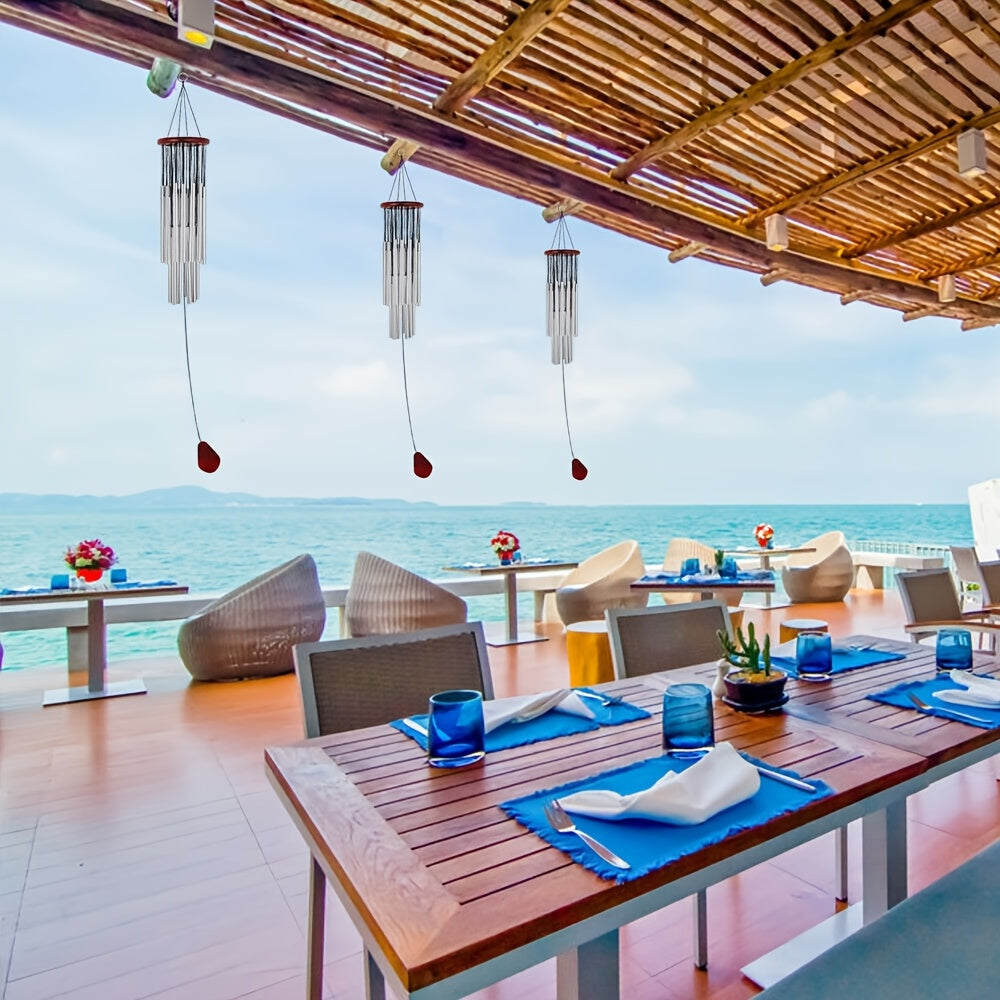 Elegant 27-Tube Metal Wind Chime with Wooden Top, Chapel Bells Design - No Electricity Needed, Perfect for Outdoor Garden & Home Decor, Wind Chimes for Outside