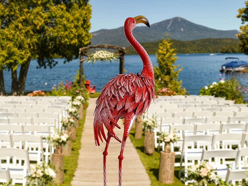 [Outdoor Flamingo Decor] 1pc, 36-Inch Outdoor Metal Flamingo Decor, Rustic Bird Yard Art, Standing Flamingo Statue For Lawn, Backyard, Porch, & Patio, Garden Sculpture, Single Pack