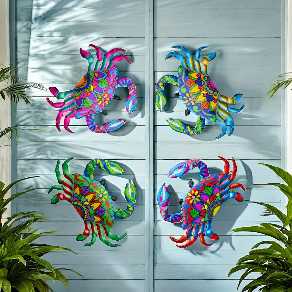 4pcs Metal Crab Wall Decoration Set - Cute Metal Crab Wall Art Decorate Patio, Garden, Hallway, Living Room, Terrace