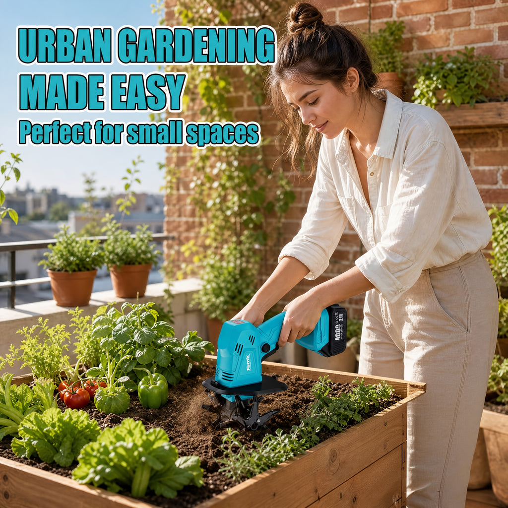 21V Cordless Tiller Cultivator with LCD Display, Short Handle Handheld Garden Tiller, Tillers for Gardening, Multi-Purpose Rototiller for Home Yard Raised Beds, Greenhouse Weed Control, Soil Loosening, Backyard, Flower Beds, Farm
