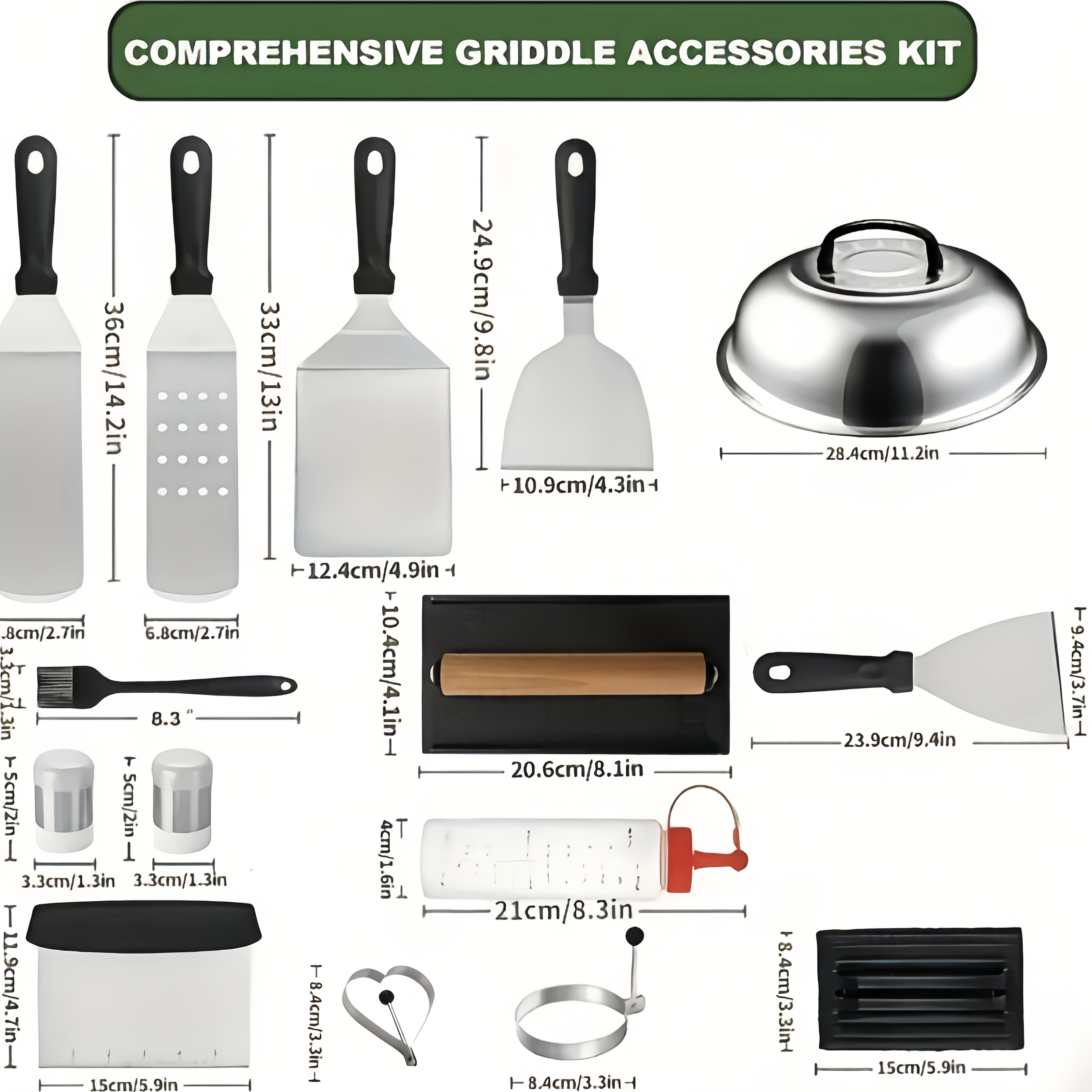 18pcs Griddle Accessory Kit, Flat-top Grill Accessory Set With Burger Smasher, Stainless Steel Spatula Tools, And Grill Cover, Suitable For Outdoor Barbecue Cooking.