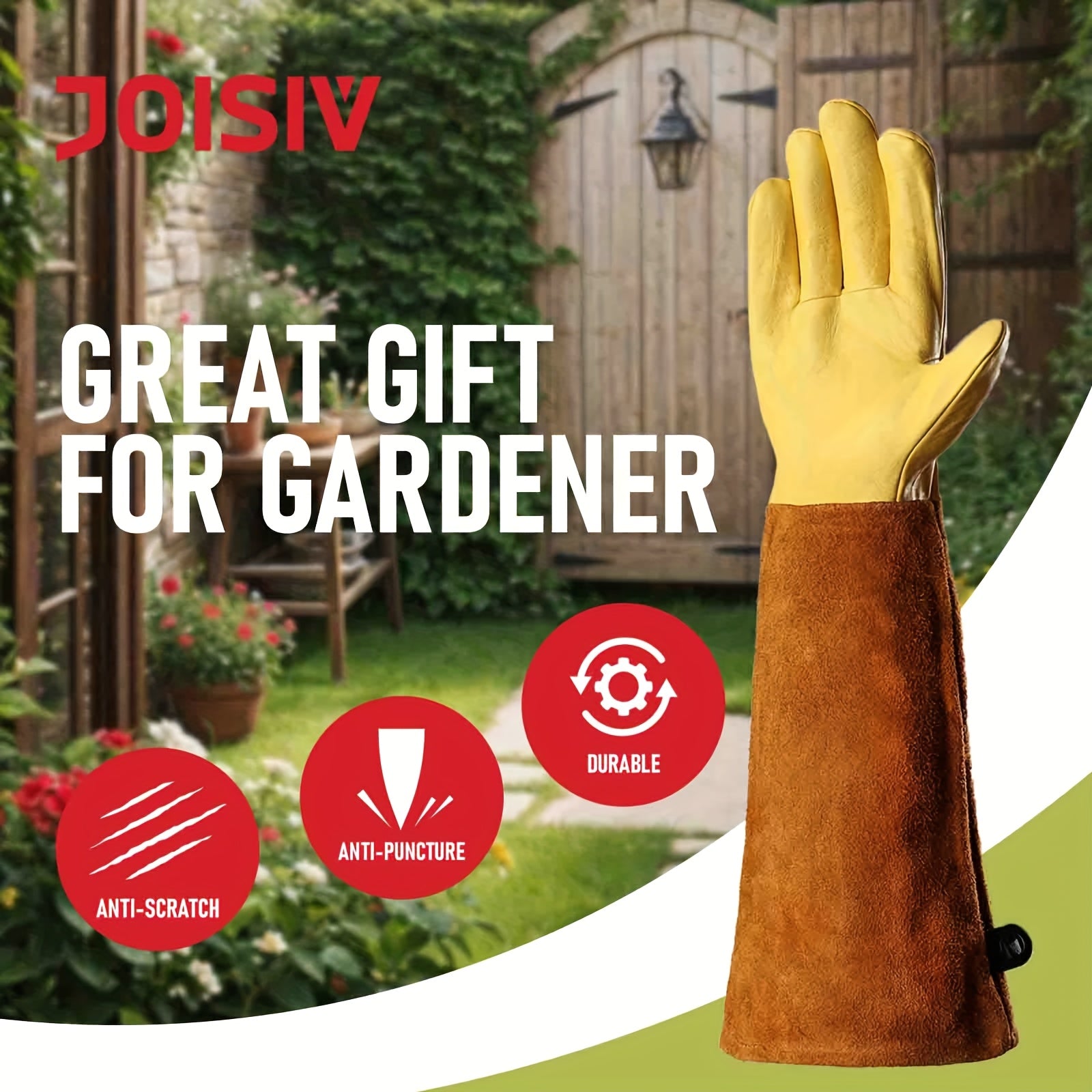 1 Pair JOISIV Gardening Gloves For Men & Women, Thorn Proof Rose Pruning Gloves With Adjustable Cuff, Long Garden Gloves Ideal Garden Gifts & Tools For Gardener, Yard Work