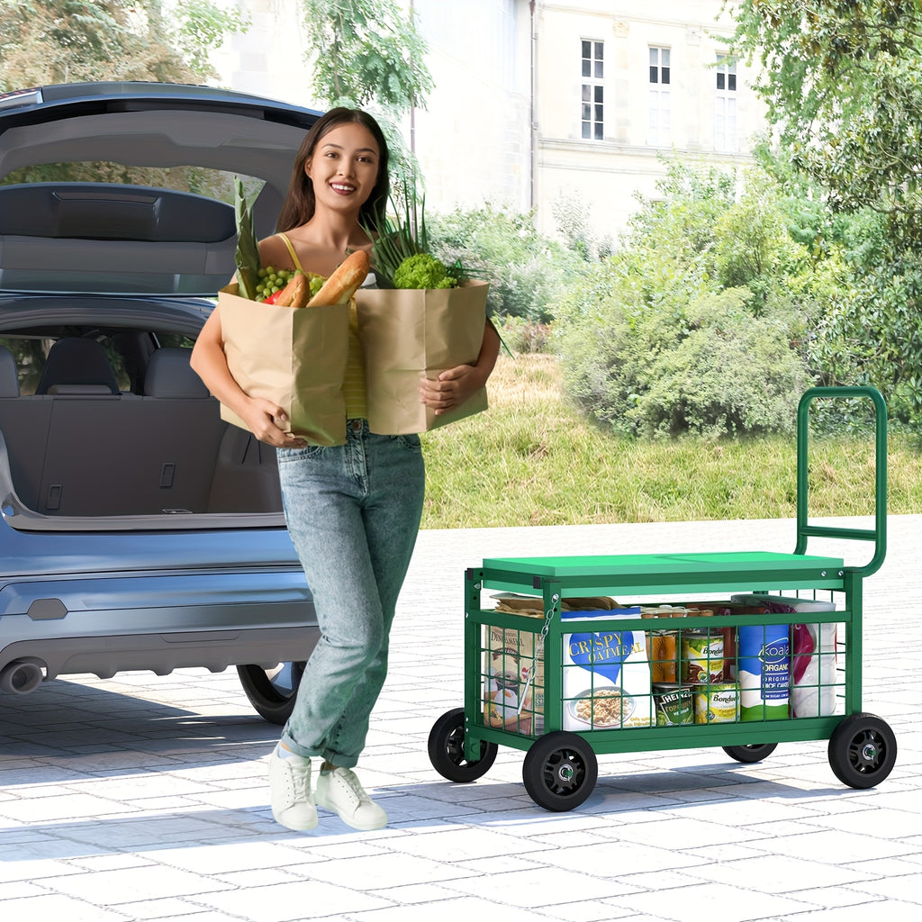 Wheeled Garden Work Seat Cart, Upgraded Heavy-Duty Gardening Cart with Seat, Two-Sitting Positions Garden Cart, Gardening Tool Storage, Ergonomic Design, No Electricity Needed, Suitable for Gardening Workers and Enthusiasts, Middle-Aged and Elderly, Men,
