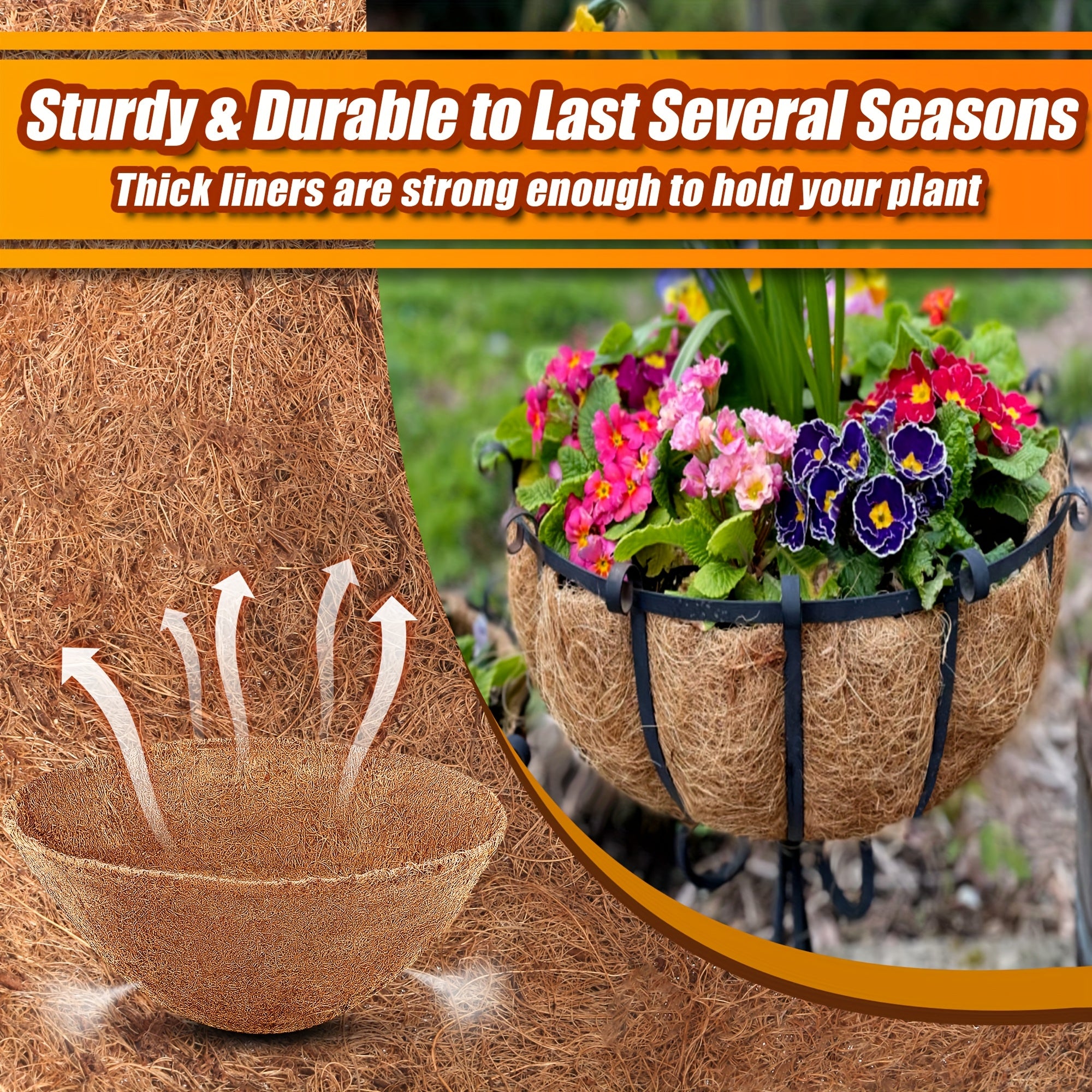 4PACK/6PACK 12/14/16/18 Inch Round Coconut Plant Liners, Hanging Baskets Inserted Into POTS, Suitable For Yard Garden Growers