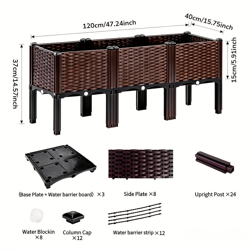 Raised Garden Bed, Square Raised Vegetable Planter with Drainage System, Suitable for All Weather, Balcony Planting Box Pot Garden, Lawn, Flowerpot, Pastoral Tools And Lawn Care Balcony Vegetable Planting Box Tree Box Flower Pots Gardening