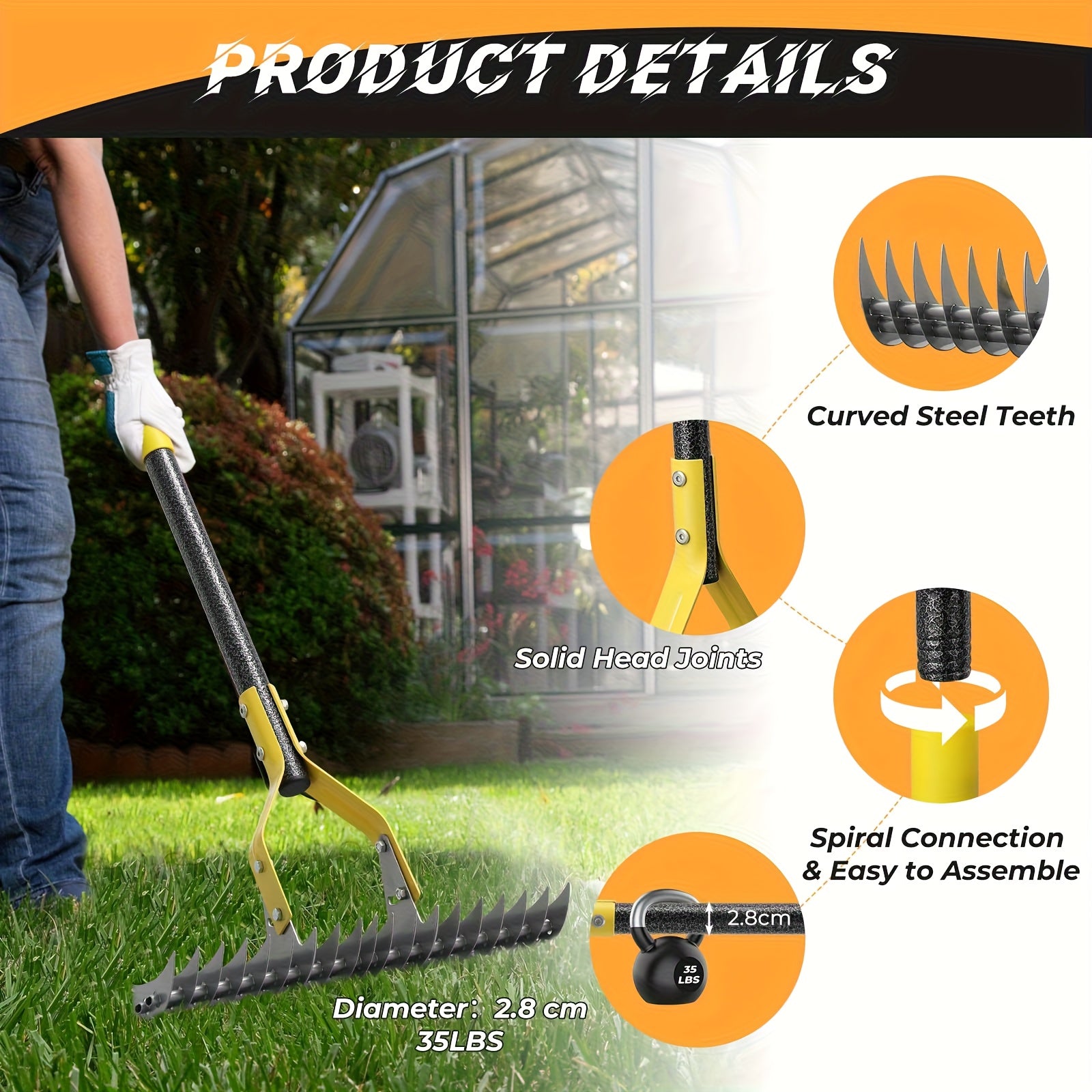 Dual-Action Thatch Rake For Lawn - Efficient 15in Thatching Rake With Sharp Dethatching Blade, Manual Dethatcher & Scarifier Tool For Dead Grass Removal, Soil Loosening, Garden Yard Lawn Care