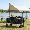 220LBS/ 450LBS/ 600LBS All Terrain Heavy Duty Folding Cart, Large Capacity Camper Suitable for Yard Shopping/ Sports/ Outdoor/ Gardening Equipment Handling, Black Multifunctional Utility Cart