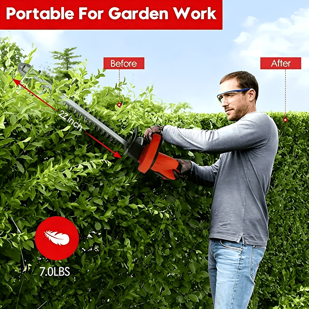 [Cordless Hedge Trimmer]21V Cordless Hedge Trimmer, Handheld Battery Powered Hedge Trimmer, 1500 RPM Shrub Trimmer, Lightweight & Compact, Battery And Fast Charger Included, Suitable for Lawn, Yard, Garden, Halloween Gift, Christmas Present