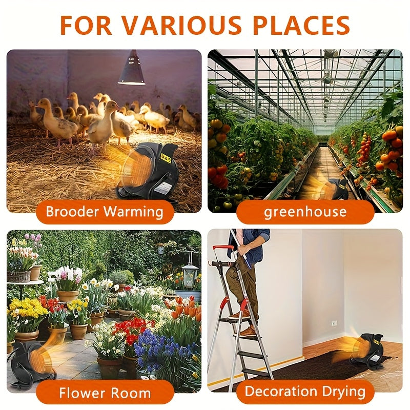 1500W Greenhouse Heater, Portable Space Heater, PTC Ceramic Fast Heating, 3-Second Rapid Heating, Overheat Protection, Suitable For Patios, Living Rooms, Greenhouses, Garages, Indoors, Camping, Family Gatherings, Yellow/Black Heater, Christmas Gift.